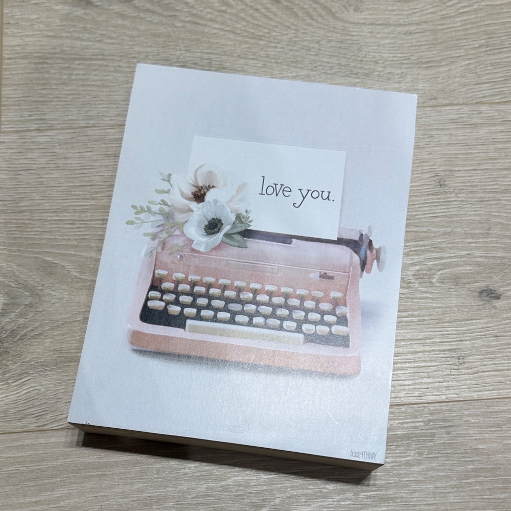 Vintage Style Pink Typewriter Wooden Art Print